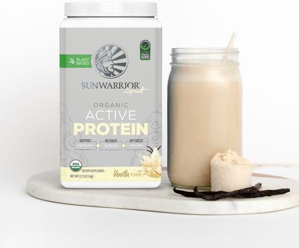Sunwarrior Vegan Protein Powder Plant-Based USDA Organic BCAAs | Sugar Free Gluten Free Non-GMO Dairy Free | Vanilla Flavored 20 Servings | Sport Organic Active Protein