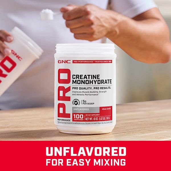 GNC Pro Performance Creatine Monohydrate Powder | Science-Backed | Improves Muscle Building, Strength and Athletic Performance | Banned Substance Free | 50 Servings
