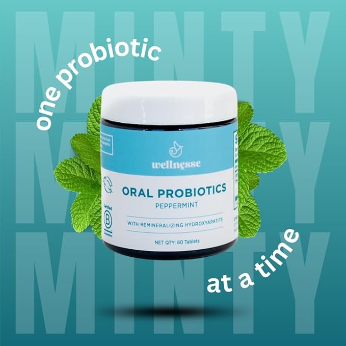Wellnesse Oral Probiotics with Peppermint and Hydroxyapatite- Oral Probiotic for Fresh Breath, Strong Teeth, and Healthy Gums - Bad Breath Treatment for Kids and Adults