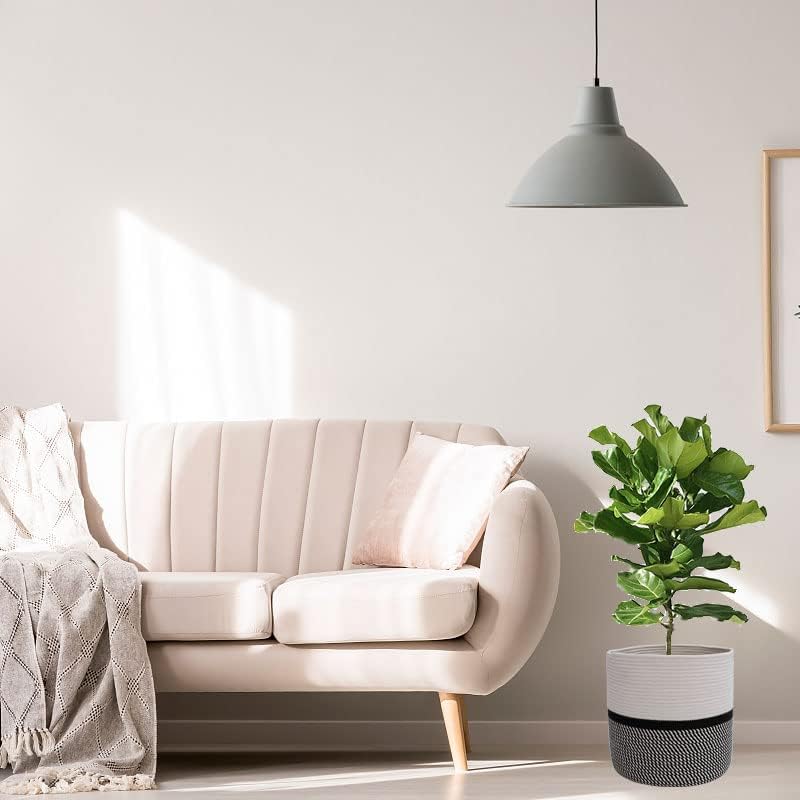 Cotton Rope Plant Basket Modern Woven Basket for 10" Flower Pot Floor Indoor Planters,Storage Organizer Toys Rustic Home Decor,Beige 11"x 11"