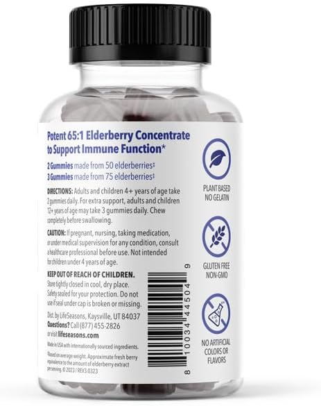 LifeSeasons Clinical Immunity 25 Elderberries D3, Zinc 75 Gummies