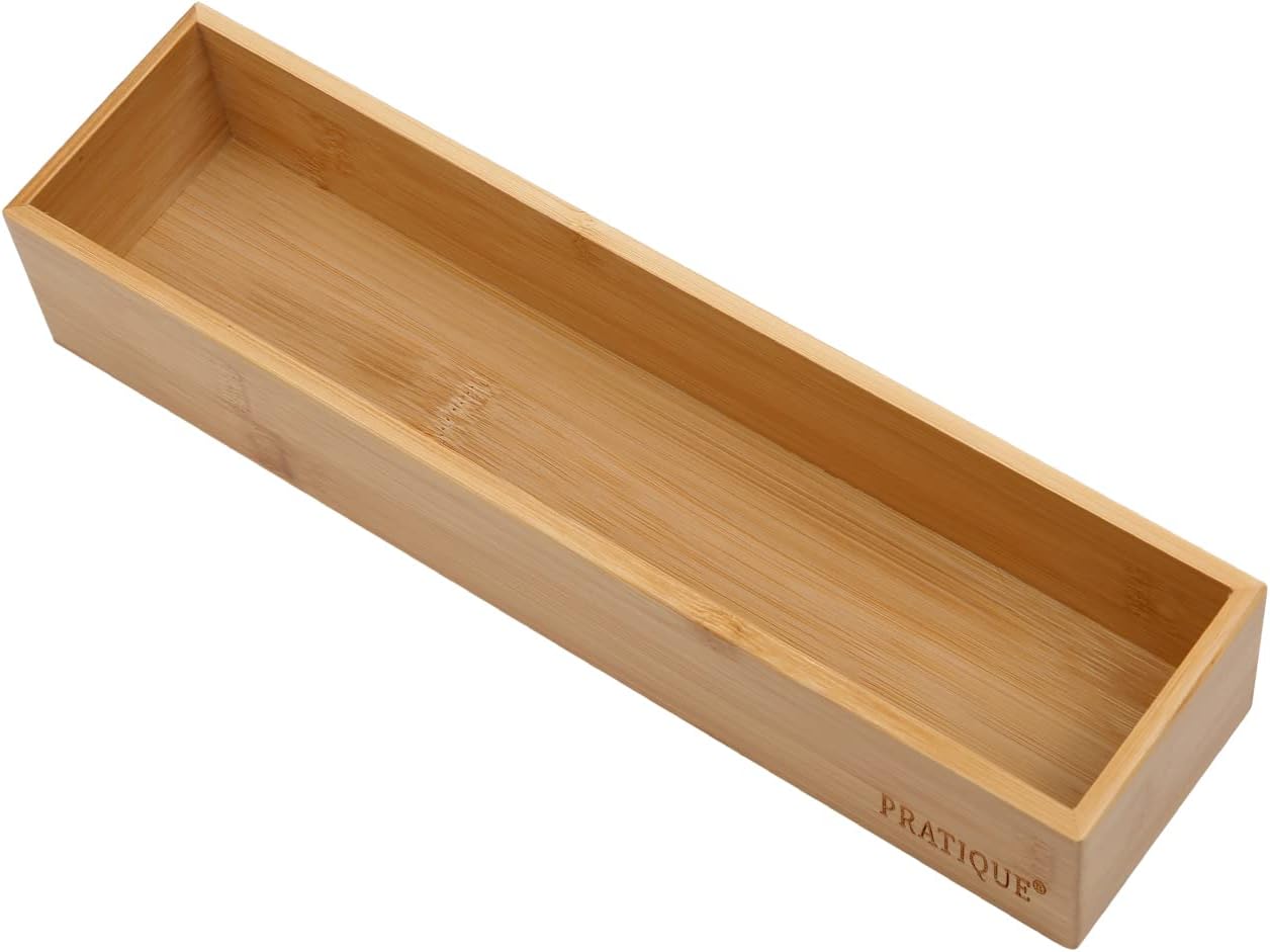 Bamboo Drawer Organizer - Kitchen Utensil Organizer Silverware Tray Cutlery Holder,Office Desk Supplies and Accessories (12x3x2.6 inch)