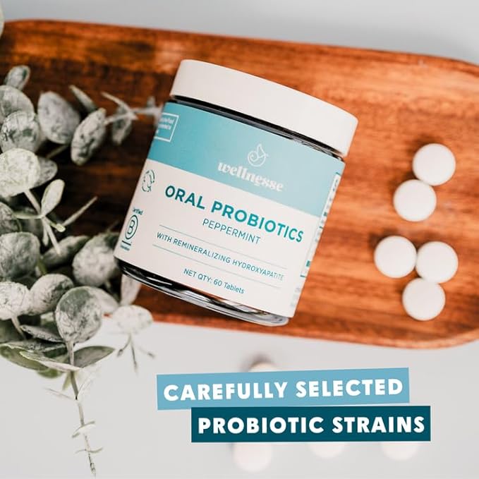 Wellnesse Oral Probiotics with Peppermint and Hydroxyapatite- Oral Probiotic for Fresh Breath, Strong Teeth, and Healthy Gums - Bad Breath Treatment for Kids and Adults