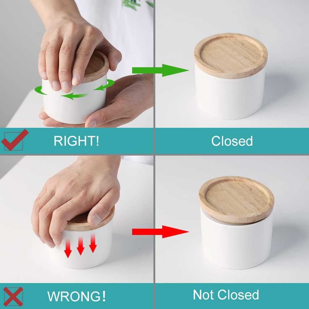 Sweejar Kitchen Canisters Ceramic Food Storage Jar, Stackable Containers with Airtight Seal Wooden Lid for Serving Ground Coffee, Tea, Sugar, Spice and More - 5 Fl Oz(Black)