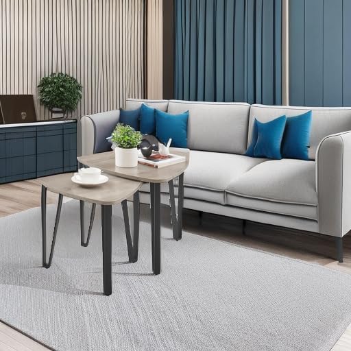 VASAGLE Nesting Coffee Tables, End Tables Set of 2 for Living Room Bedroom, Industrial Small Stacking Side Tables with Metal Frame for Couch, Heather Greige and Black ULET013B02