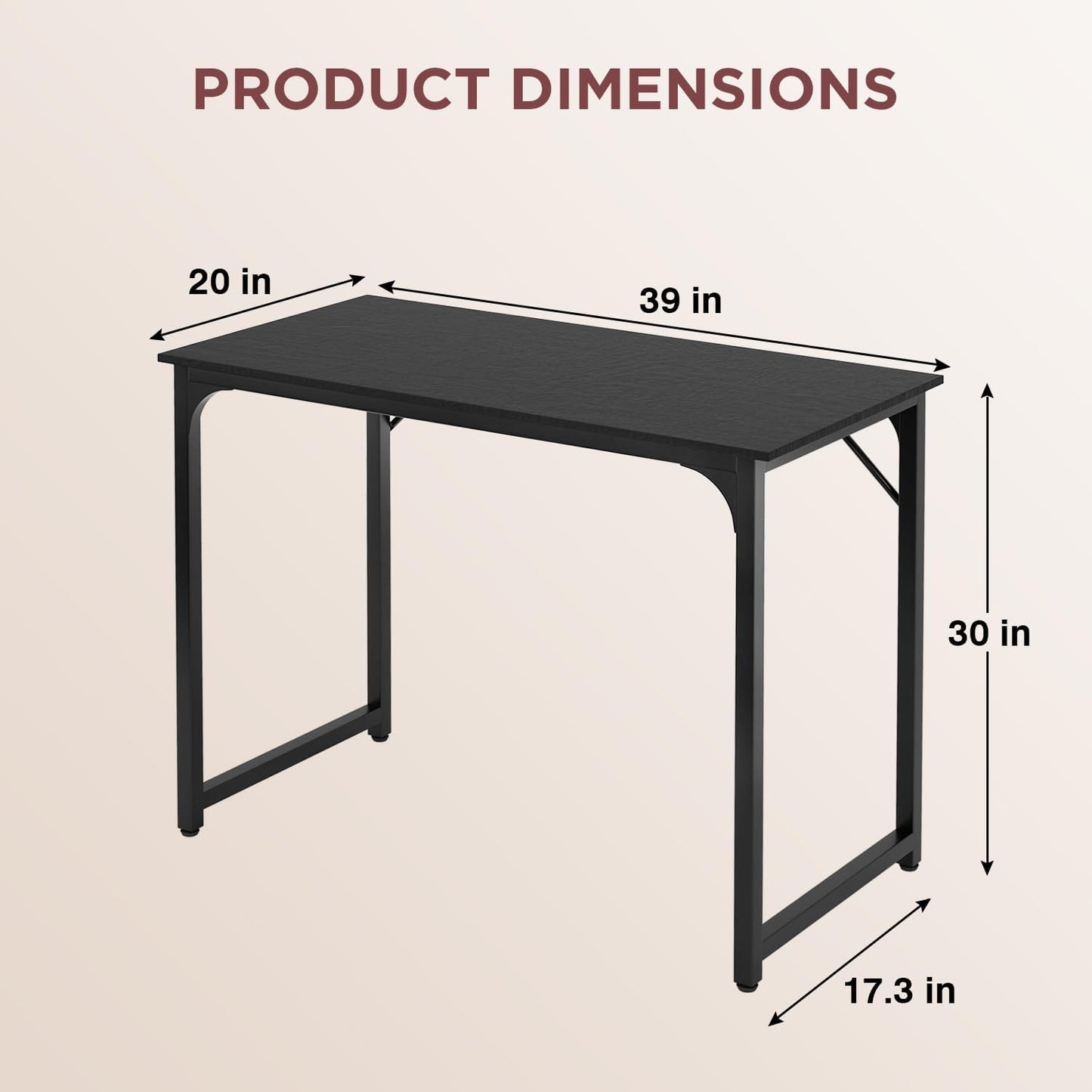 PayLessHere | 39 Inch Computer Desk | Black | Office Desk with Metal Frame, Adjustable Feet | Water-Resistant, Scratchproof Surface | Sturdy Writing Table for Home Office or Study | Pack of 1