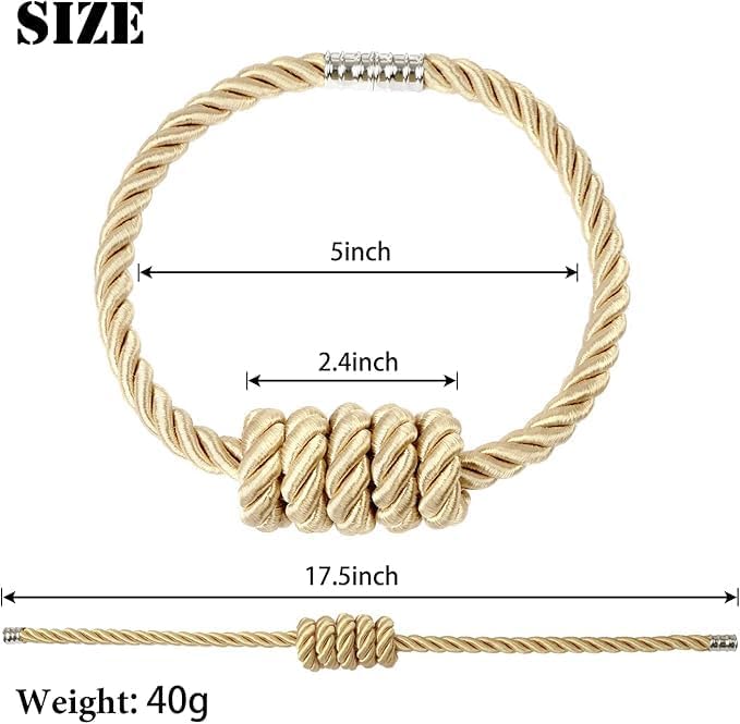 Fenghuangwu 4Pack Magnetic Curtain Tiebacks – Bohemian Style Handmade Woven Tie-Backs for Drapes,Elegant Exquisite Knot Holdbacks,Outdoor Boho & Modern Home Decor(Gold