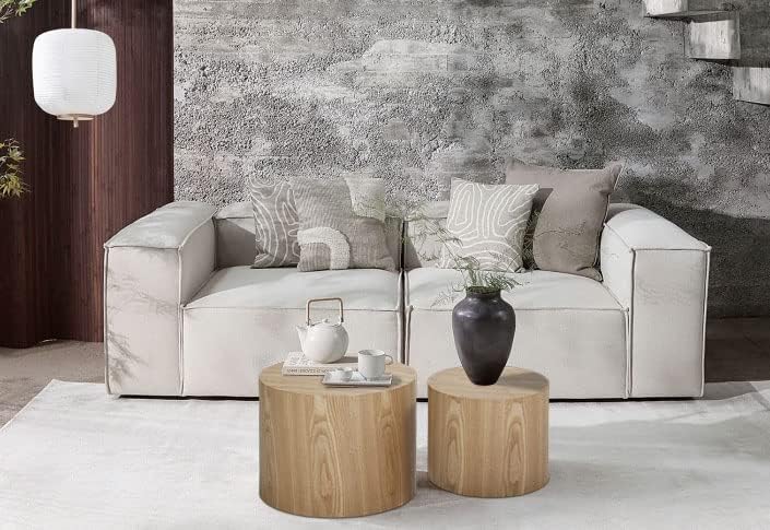 18.9”Round Nesting Coffee Table Set of 2,Wooden Circle Coffee and End Tables,Durable Accent Furniture,Modern Space-Saving Design for Small Living Rooms,Offices,No Assembling Needed,Oak