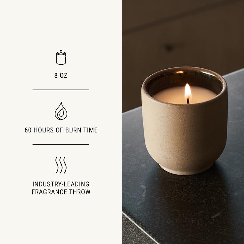 Homecourt Luxury Scented Candle, Cece Scent, 60-Hour Burn Time, Soy Wax Blend, Organic Cotton Wick, Kiln-Fired Reusable Ceramic Vessel, 8 Oz, 2.0