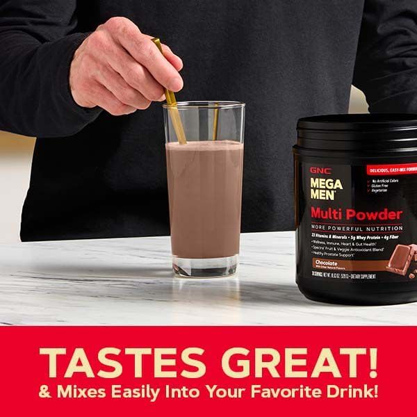 GNC Mega Men Multi Powder - Vanilla | Supports Overall Men’s Wellness, Heart Health, Energy Production | 30 Servings