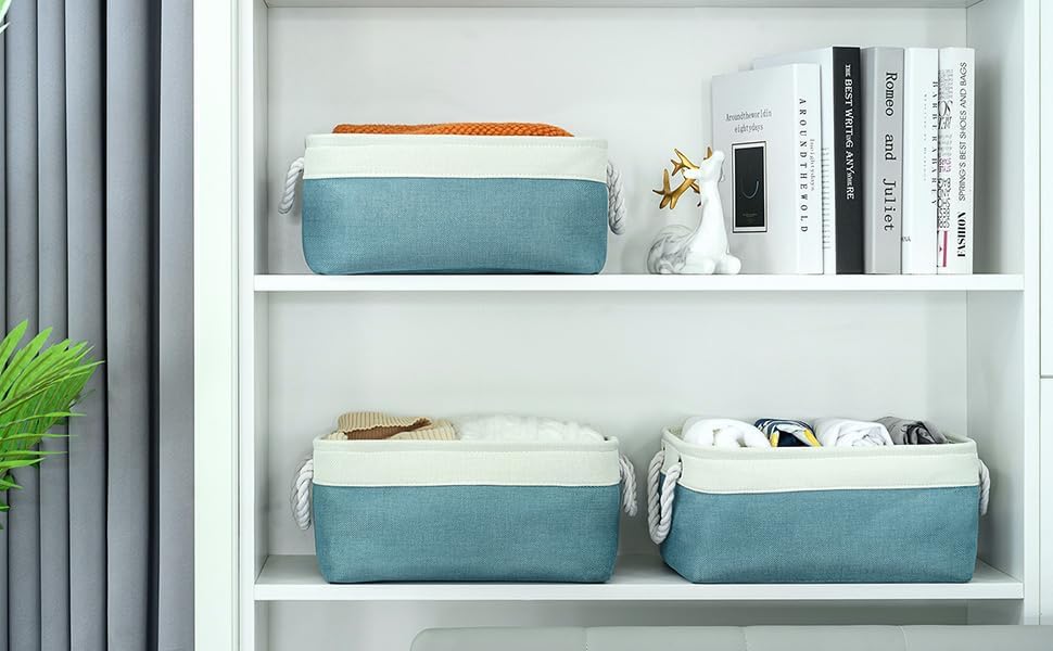 TheWarmHome Fabric Storage Bin with Handles,Storage Basket for Home Storage and Organization, Shelf Basket with Cover for Living Room Bedroom Closet(White & Green Medium 13.8L×9.8W×6.7H