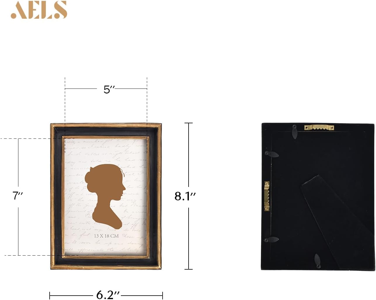 AELS 5x7 Inch Vintage Picture Frame, Elegant Antique Photo Frames with Glass Front, Photo Display, Tabletop Wall Hanging, Gift Ideas, Black with Gold Trim