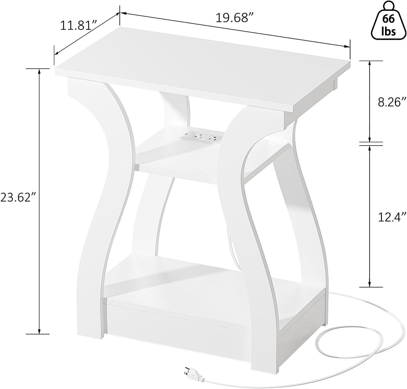 End Tables Living Room Set of 2,End White Table with Charging Station, Side Table, Nightstand for Bedroom, 3 Tier End Table with Storage Shelf for Living Room White