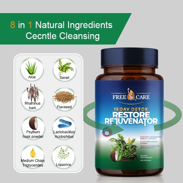 FreeCare 15 Day Gut Cleanse, Colon Broom Cleanser & Detox for Weight Loss, Best Weight Loss Pills for Women & Men, Laxatives for Weight Loss Fast, Super Colon Cleanse Products, 40 Capsules, 2 Daily