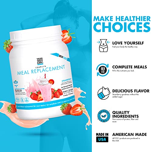 Yes You Can! Complete Meal Replacement - 15 Servings, 20g of Protein, 0g Added Sugars, 21 Vitamins and Minerals - All-in-One Nutritious Meal Replacement Shake (Strawberry)