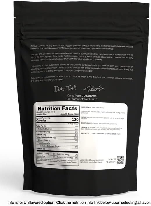 True Nutrition - Sweet Potato Powder - Paleo Friendly and Vegan Carbohydrate Powder or Meal Replacement - 1lb