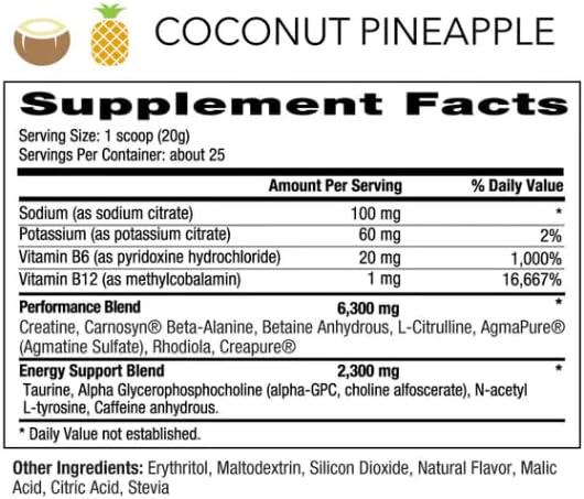 NF Sports Pre-Workout - Supports Energy, Cognitive Function, Strength, and Muscular Endurance to Optimize Workouts– Coconut Pineapple Flavor-25 Servings