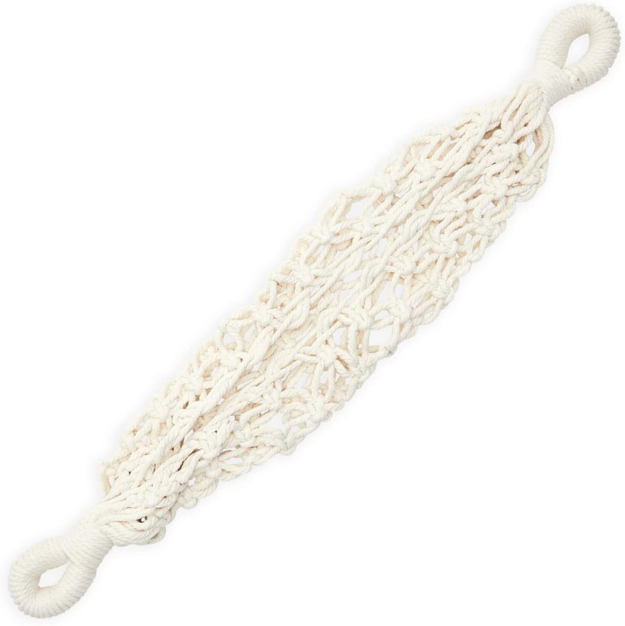 Okuna Outpost Macrame Hanging Fruit Basket Hammock for Kitchen - 6 x 25 x 15 in - White Cotton Modern - Under-Cabinet Storage with 2 Hooks for Bananas