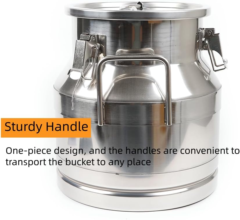 Stainless Steel Milk Can, 40L/10.6 Gallon Heavy Duty Airtight Storage Canister Milk Bucket with Lid, Embedded Silicone Milk Jug Wine Pail Water Cereals Bucket with Three Latches and Two Handles