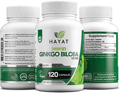 HAYAT Vitamins Vegan Ginkgo Biloba 500 MG 120 Capsules,