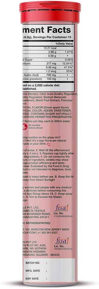 PLIX THE PLANT FIX Apple Cider Vinegar Effervescent Tablets with The Mother, 700mg ACV with VIT B12, B6, Pack of 8 |Vegan, No Added Sugar, Non-GMO & Gluten-Free