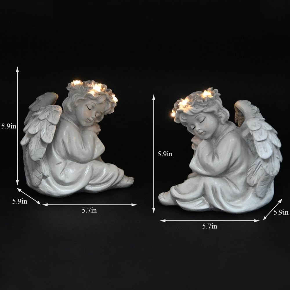 Angel Statue Garden Decor for Outside Solar Outdoor Decorations Patio Cherub Christmas Yard Porch Home Lawn Art Light up Figurine Memorial Sculpture Gift for Mom Mother Grandma