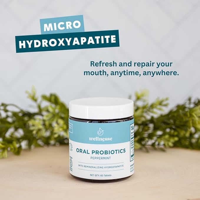 Wellnesse Oral Probiotics with Peppermint and Hydroxyapatite- Oral Probiotic for Fresh Breath, Strong Teeth, and Healthy Gums - Bad Breath Treatment for Kids and Adults