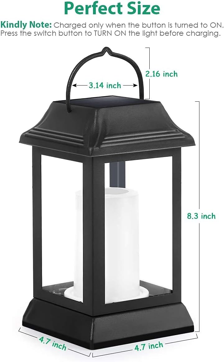 TomCare Solar Lights Metal Flickering Flame Solar Lantern Outdoor Hanging Lanterns Decorative Lighting Heavy Duty Solar Powered Waterproof Umbrella Lighting for Garden Yard Patio Deck, 2 Pack(Black)