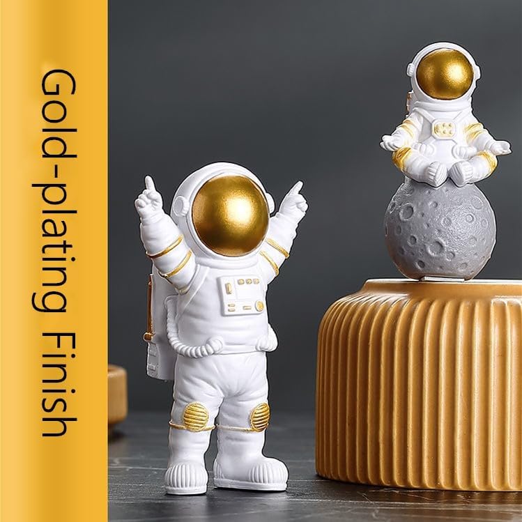 4 Pcs Gold White Astronaut Statues Set, Spaceman Sculpture Figurines Home Ornament Cake Toppers Gift