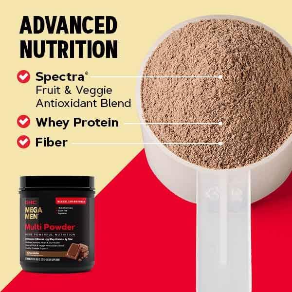 GNC Mega Men Multi Powder - Vanilla | Supports Overall Men’s Wellness, Heart Health, Energy Production | 30 Servings
