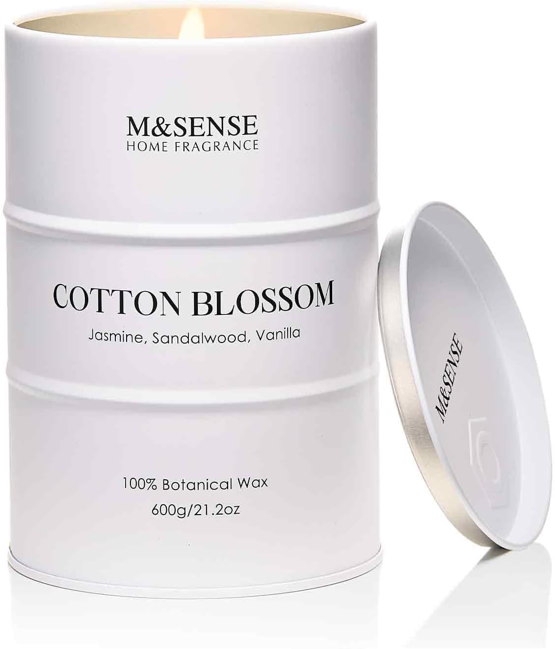 M&SENSE Cotton Blossom Scented Candles Large, Natural Soy Candles 21.2oz 120 Hour Slow Burning,Aromatherapy Candle for Stress Relief Meditation Relaxing