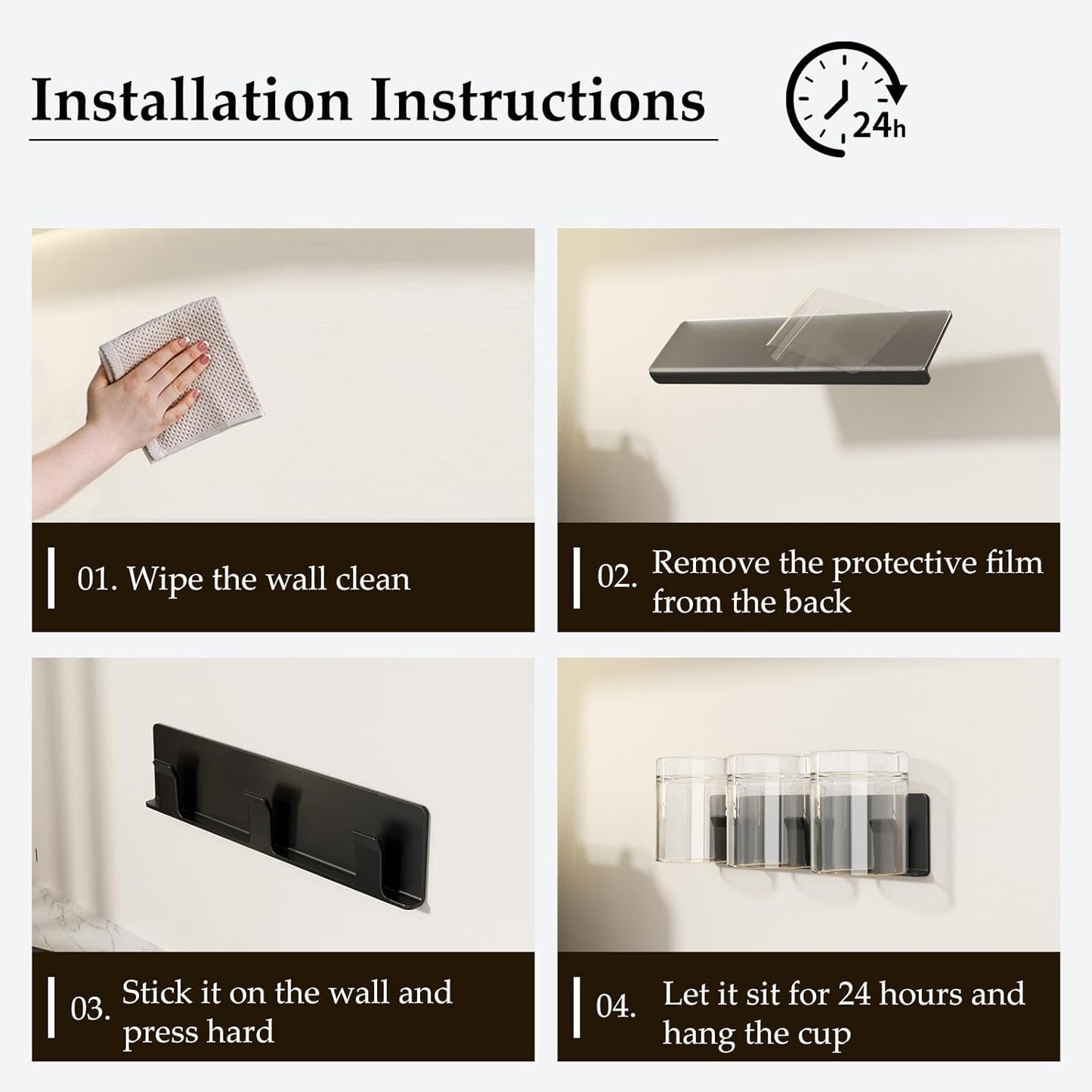 Cup Holder, 2 Pack Wine Glass Holder,No Drilling Installation Wine Glass Holder Wall Mounted for Dining Room, Kitchen and Bar Daily Use (Classic Black)