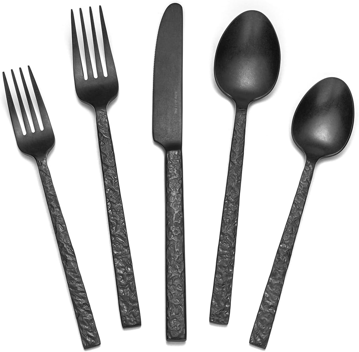 KINGSTONE 40 Pcs Black Hammered Silverware Set for 8, 18/10 Stainless Steel Heavy Duty Flatware Set, Tableware Cutlery Utensil Sets for Home Restaurant Dishwasher Safe