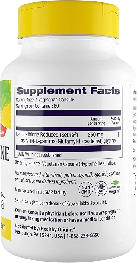 Healthy Origins L-Glutathione (Setria) Reduced, 250 mg 60 Veggie
