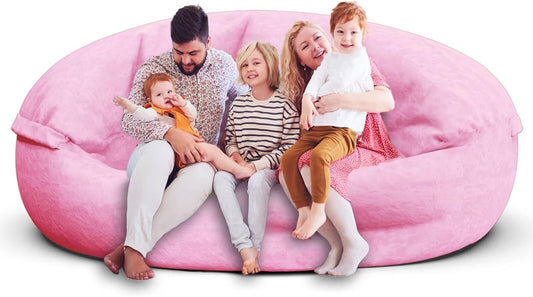 Bean Bag Chair for Adults 7FT,Soft Removable Cover for Teens/Girls Bedroom,Fluffy Giant Round Floor Beanbag Lounger Chairs (No Filler,Pink)