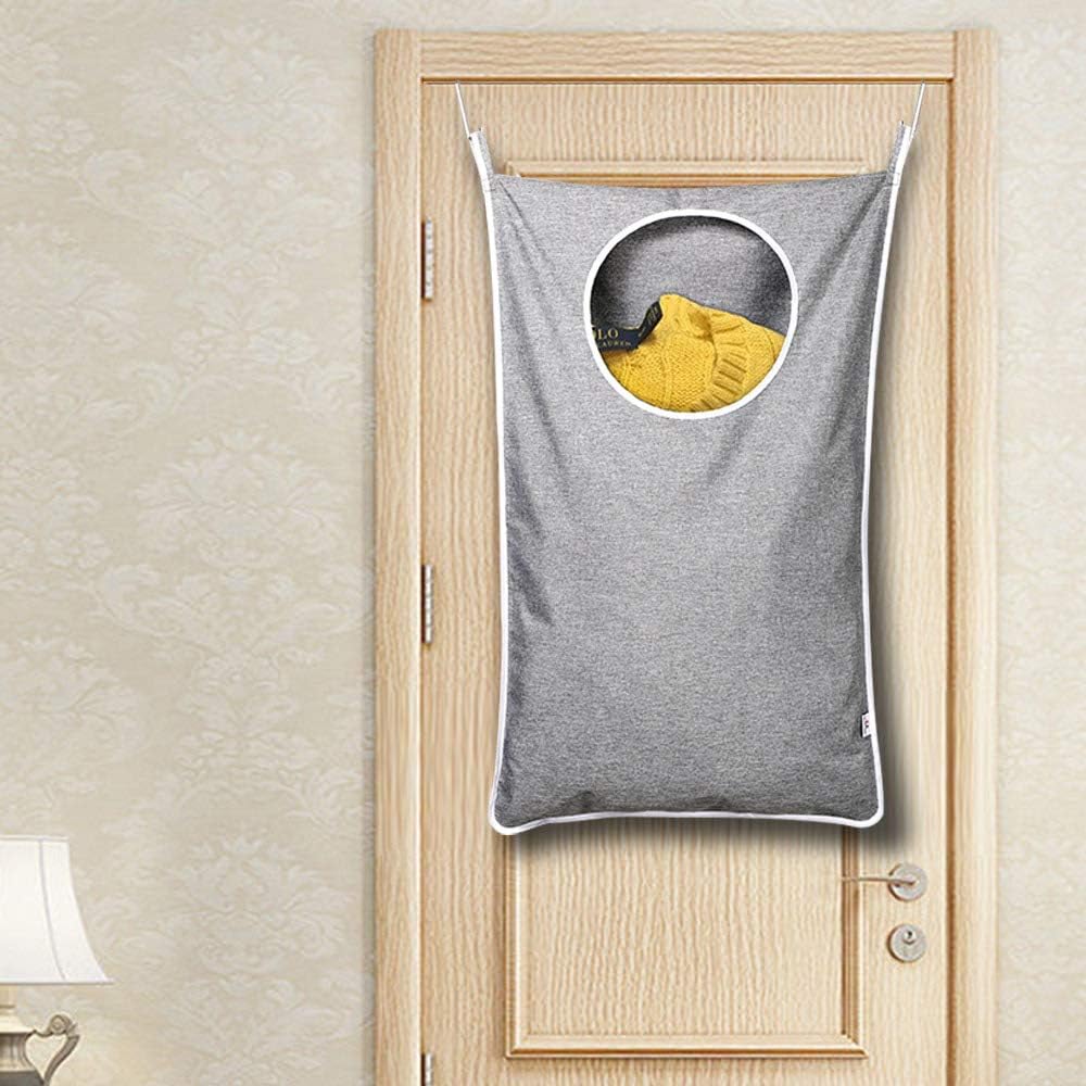 KEEPJOY Saves Space Door-Hanging Laundry Bag,Door Hanging Laundry Hamper with 2 Different Types of Hooks, Oxford Fabric Hanging Laundry Basket for Clothes Size 30"X20" -2 Pack Gray