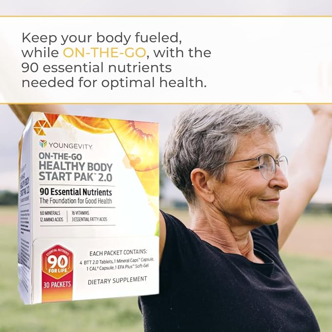Youngevity On-The-Go Healthy Body Start Pak 2.0 - Includes Multi-Vitamins, Minerals, EFAs, & Amino Acids | 90 Essential Nutrients | 60-Day Supply