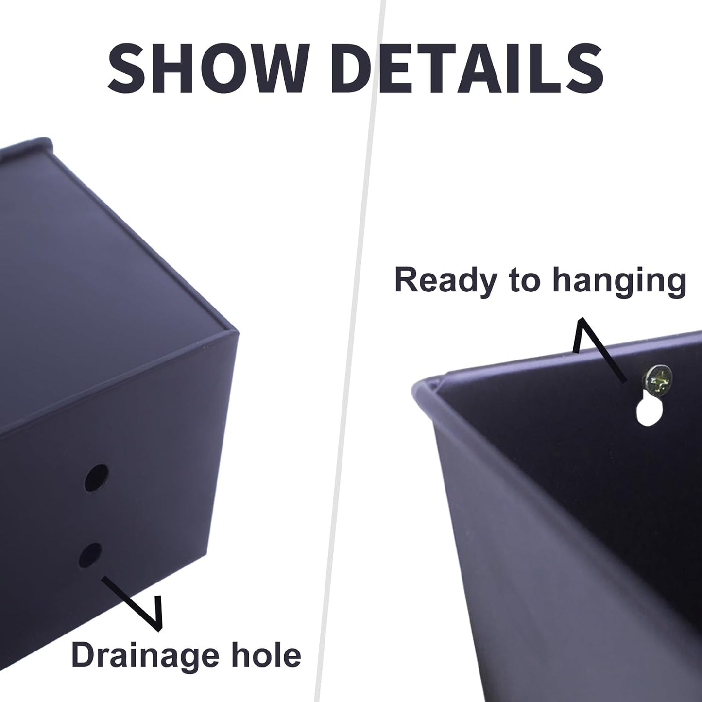 Wall Hanging Planters for Outdoor Plants 16 Inch Large Metal Fence Pots with Hooks for Outside Garden Balcony Plants 3PCS(Black)