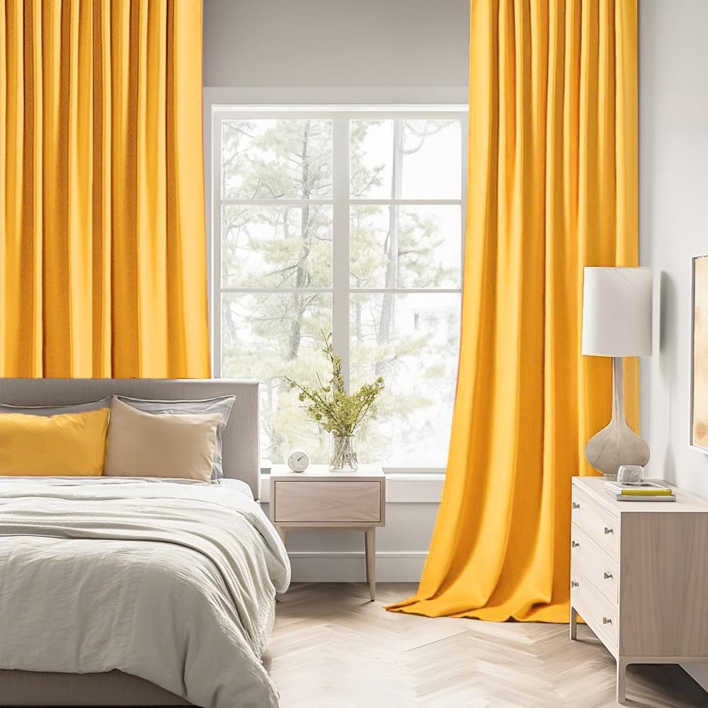 MIULEE Yellow Back Tab Blackout Curtains 84 Inch Length 2 Panels Set for Living Room Bedroom Privacy, Rod Pocket/Pinch Pleat Thermal Insulated Room Darkening Pleated Light Blocking Drapes
