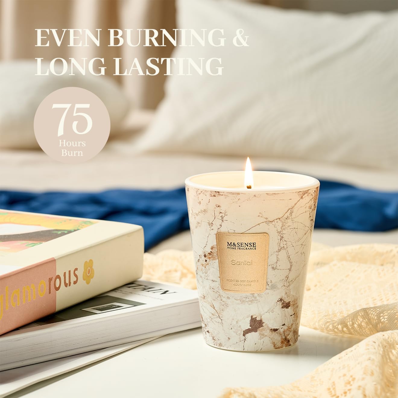 M&SENSE Santal Scented Candles for Home, Lead-Free Wick Highly Scented Jar Candles, 14.1 Oz 80 Hours Lasting Burning Candles Gifts for Women, Relaxing Aromatherapy Candle for Stress Relief