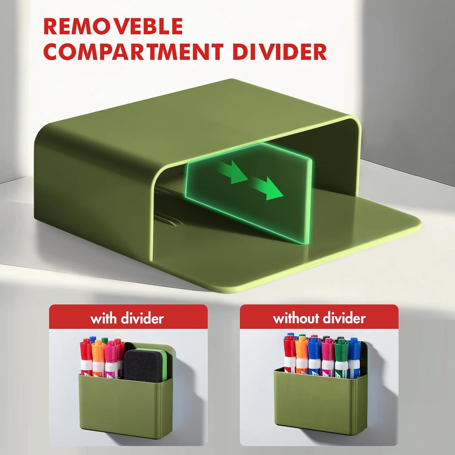 BEYGORM 2 Pack Plastics Magnetic Pen Holder for Refrigerator, Dry Erase Marker Holder for Whiteboard,Magnet School Locker Organizer Accessories, Pencil Cup, Pen Caddy (Army Green)