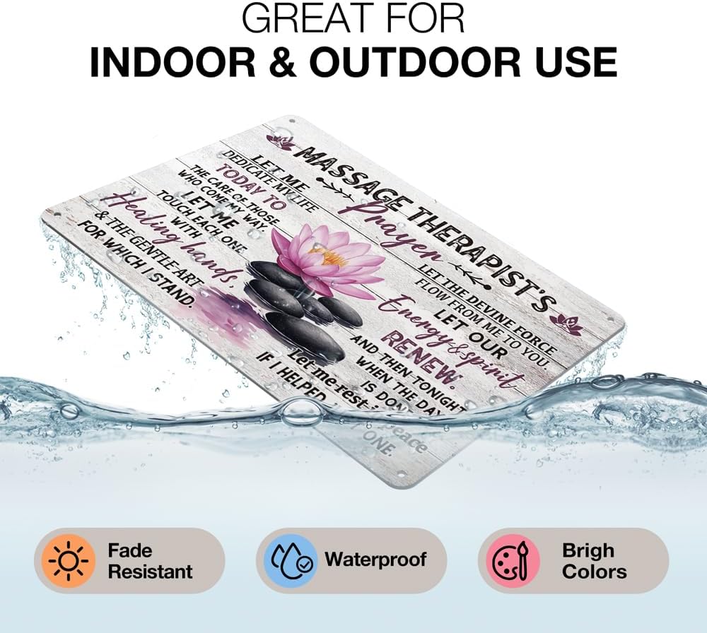 Heuhuww Massage Therapist Prayer Vintage Style Aluminum Sign for Home Office Room Wall Decor Therapist Gifts 8"x12"(H22)