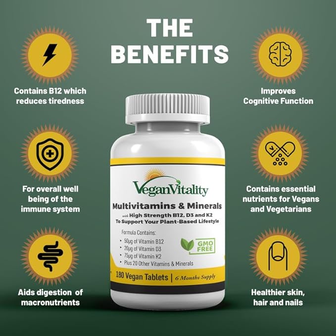 Vegan Multivitamins & Minerals for Women B12, D3 D3 & K2. 180 180 Multivitamin 6 Months