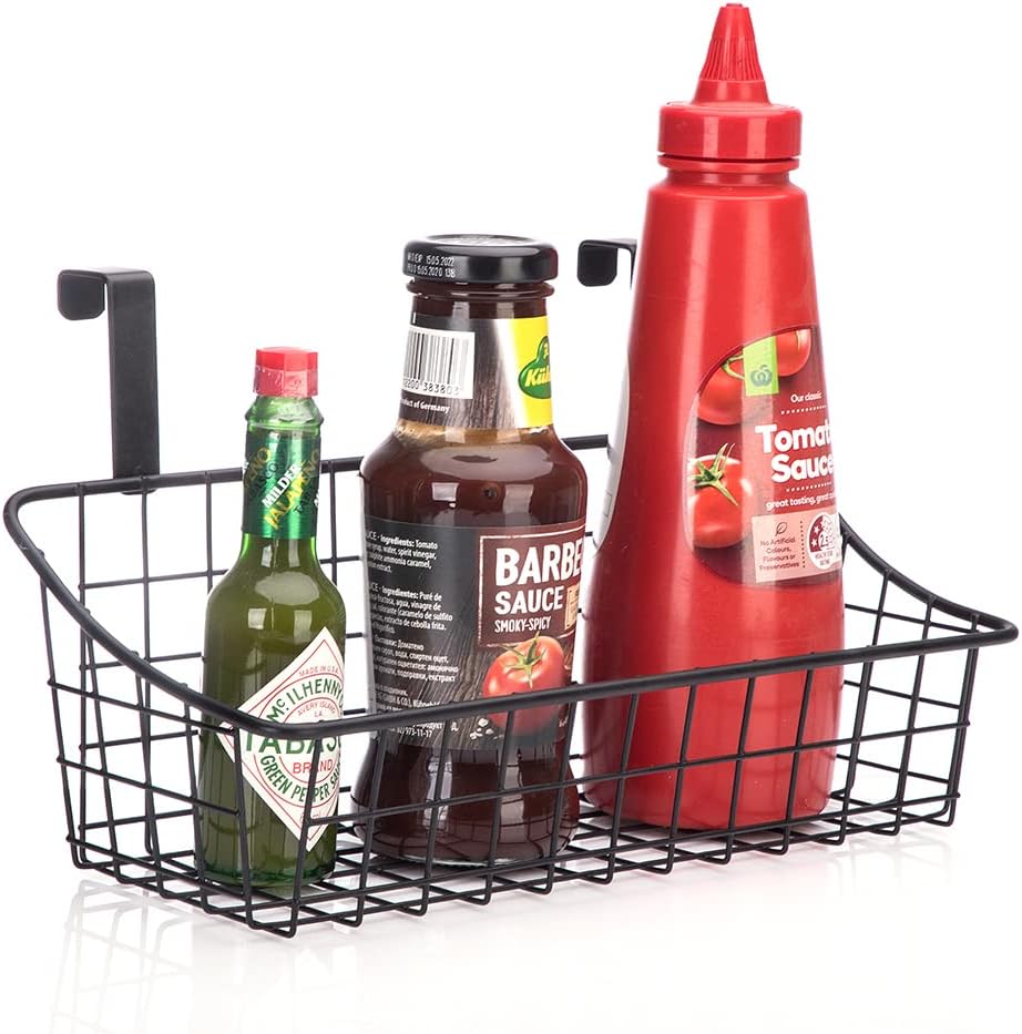 LeleCAT Basket with hook Grid Storage Basket,Hang it behind a door or on a railing,Over the Cabinet Door,Champagne Gray,2 Pack