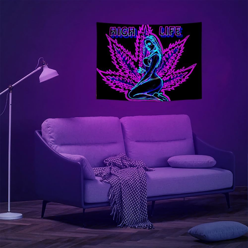 ADDWel Blacklight Tapestry for Bedroom, Tapestry Glow In The Dark, UV Reactive Black Light Posters Wall Hanging for Bedroom Dorm Living Room Backdrop Decor