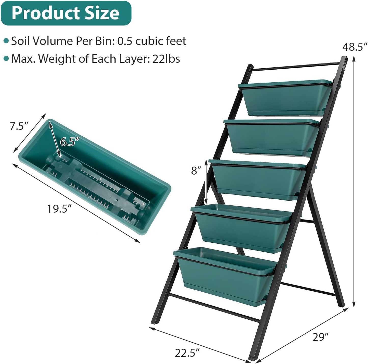 S AFSTAR 5-Tier Vertical Garden Planter, 5-Layer Raised Garden Bed with 5 Detachable Planter Boxes & Metal Frame, Indoor Outdoor Elevated Planting Containers for Flower Vegetables Fruit Herbs