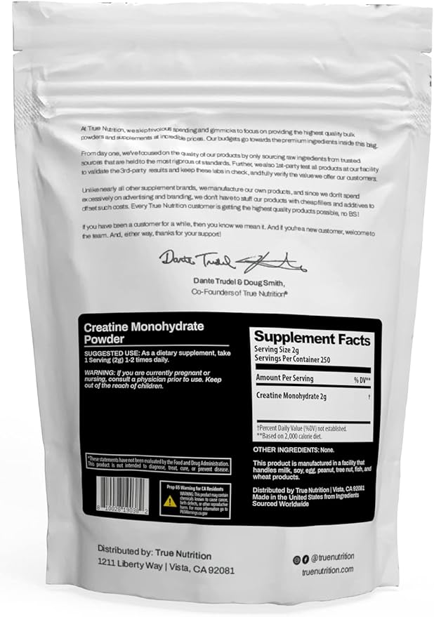 True Nutrition - Creatine Monohydrate Powder - Micronized Creatine Powder - Promotes Lean Muscle Growth, Muscular Strength, and Workout Intensity - Pre Workout and Post Workout Supplement (500 g)