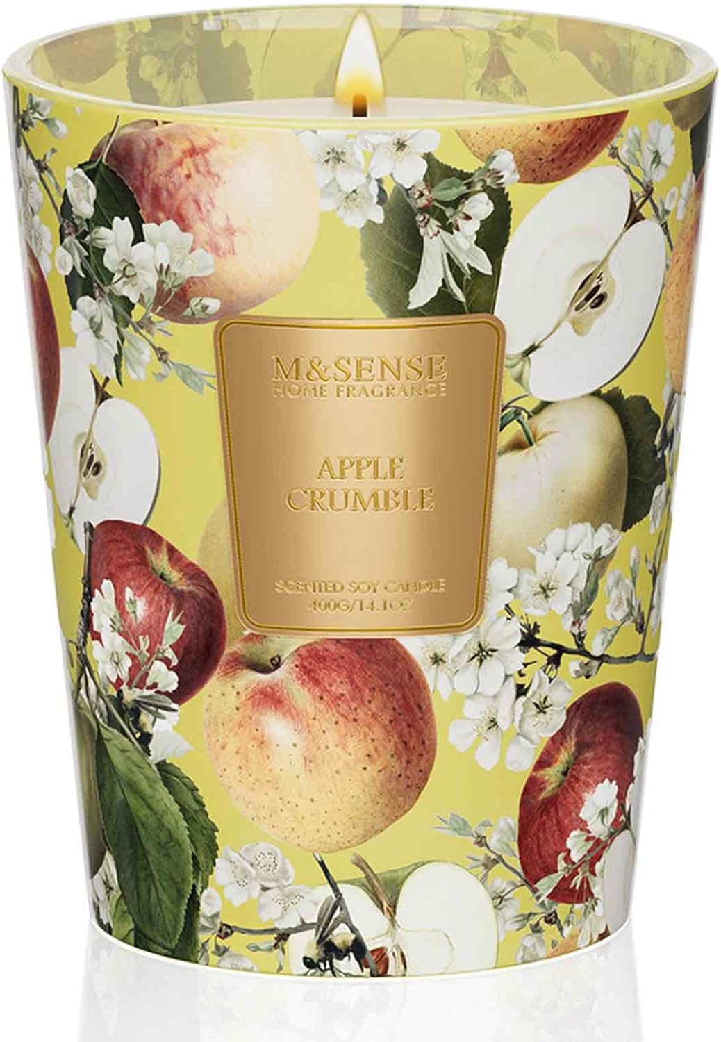 M&SENSE Apple Crumble Scented Natural Soy Wax Candle, 14.1oz 60 Hours Long Lasting Slow Burning Candles for Home Decor, Aromatherapy Candle for Stress Relief