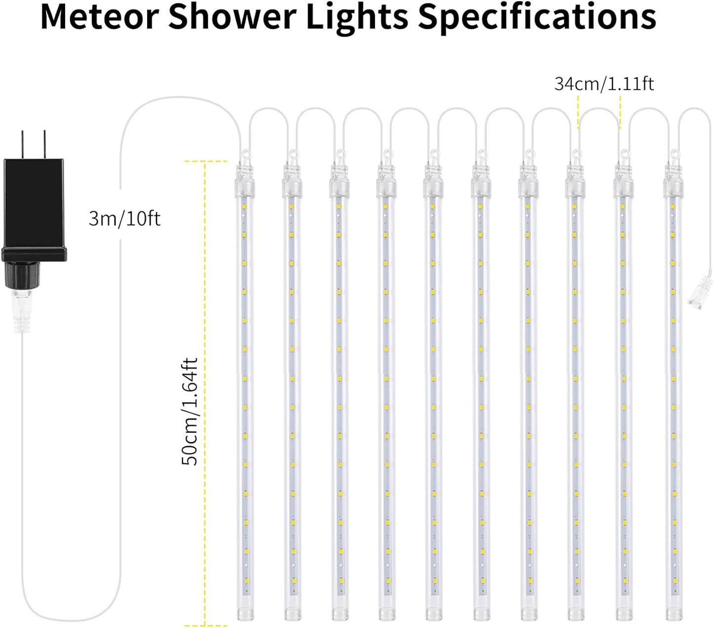 4 Pack Christmas Meteor Shower Rain Lights, 20-Inch 40 Tube 1440 LEDs Icicle Outdoor Raindrop Lights for Xmas, Halloween, Wedding, Party, Tree, Holiday Decoration, Green