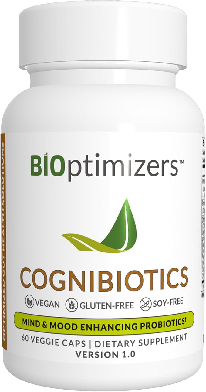 BiOptimizers Cognibiotics Probiotic Brain Supplement - Helps Support Mood, Better Focus, Memory, Mental Clarity - 60 Capsules